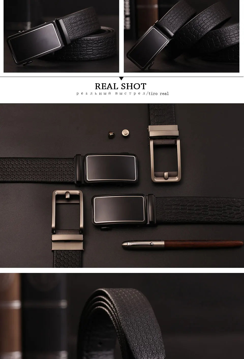 Herren Echtleder-Gürtel Business Automatik Clickschnalle Ratchet Formal Rindsleder