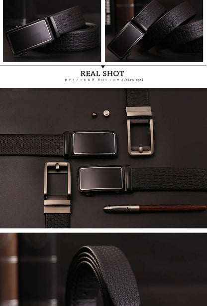 Herren Echtleder-Gürtel Business Automatik Clickschnalle Ratchet Formal Rindsleder