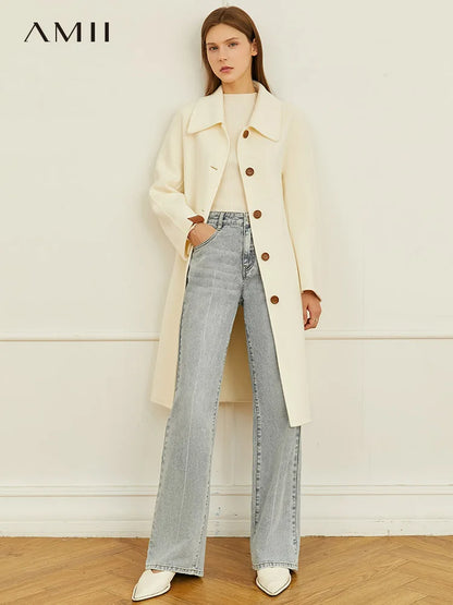 Damen Winter Mantel aus Wolle mit elegantem Einreiher und Taschen