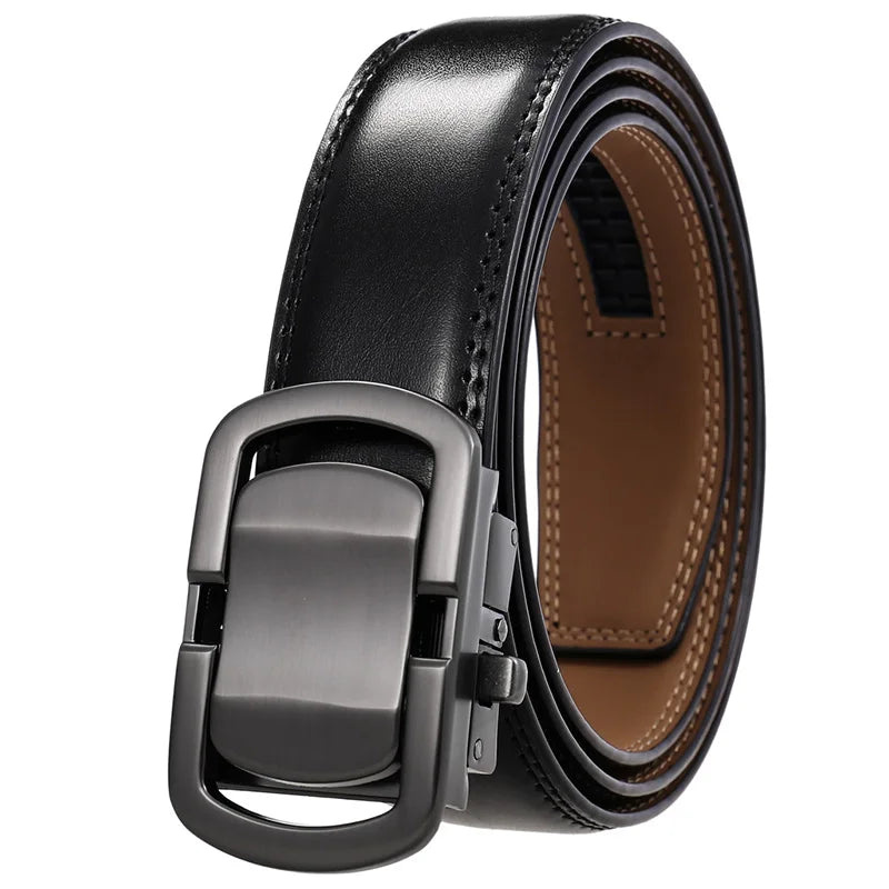 Herren-Gürtel aus Leder, 3,5 cm Breite, Natur-Rindsleder, Automatik-Schnalle, geeignet für formelle Anlässe