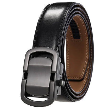 Herren-Gürtel aus Leder, 3,5 cm Breite, Natur-Rindsleder, Automatik-Schnalle, geeignet für formelle Anlässe