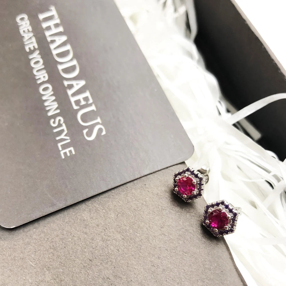 Damen-Ohrstecker Hexagon rot handgefertigt 925 Sterlingsilber