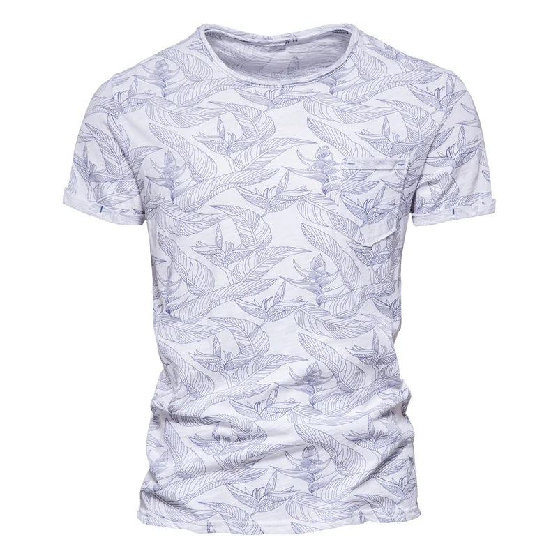 Herren T-Shirt im Hawaii-Stil aus 100 Prozent Baumwolle mit Oansatz Druck