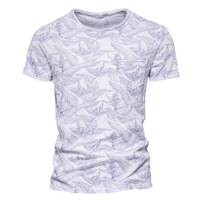 Herren T-Shirt im Hawaii-Stil aus 100 Prozent Baumwolle mit Oansatz Druck