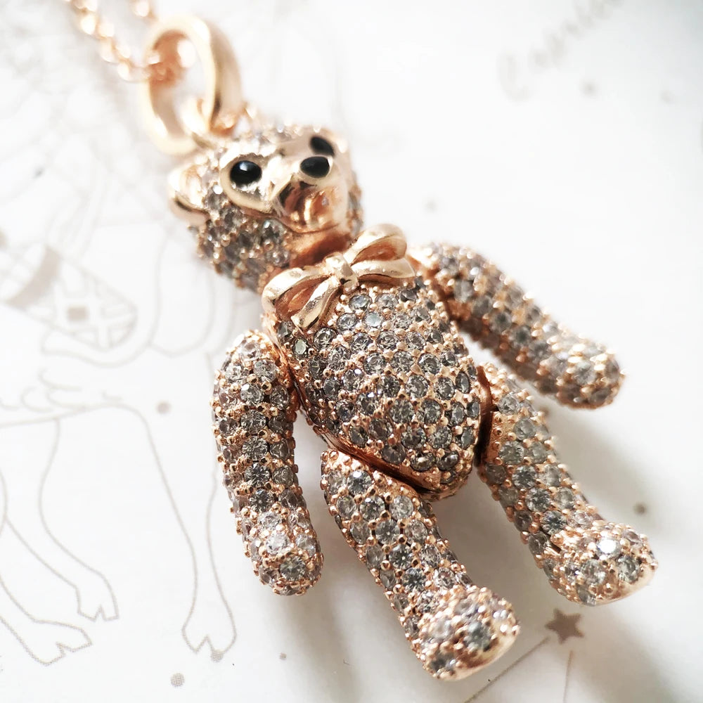 Damen-Halskette Teddybär Roségold süß aus Sterlingsilber