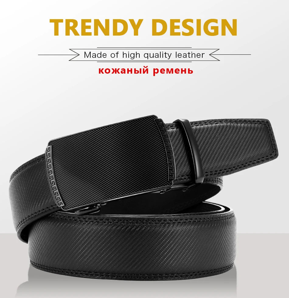 Herren Echtleder-Gürtel 3,4 cm Automatik-Schnalle Business Leisure Rindsleder