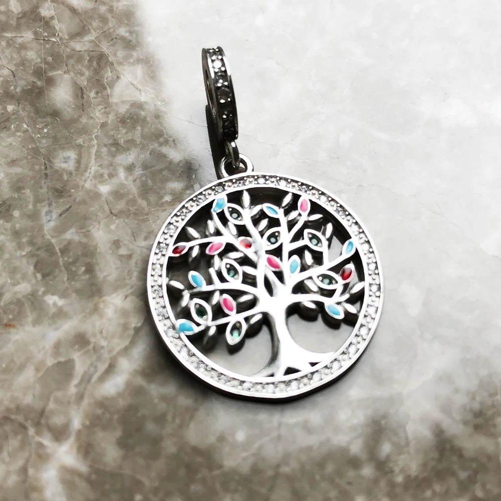 Damen-Charm-Anhänger bunter Baum romantisch aus Sterlingsilber