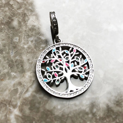 Damen-Charm-Anhänger bunter Baum romantisch aus Sterlingsilber