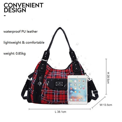 Damen-Handtasche Große Kapazität Kariertes Muster Schultertasche mit Reißverschluss Alltagstauglich