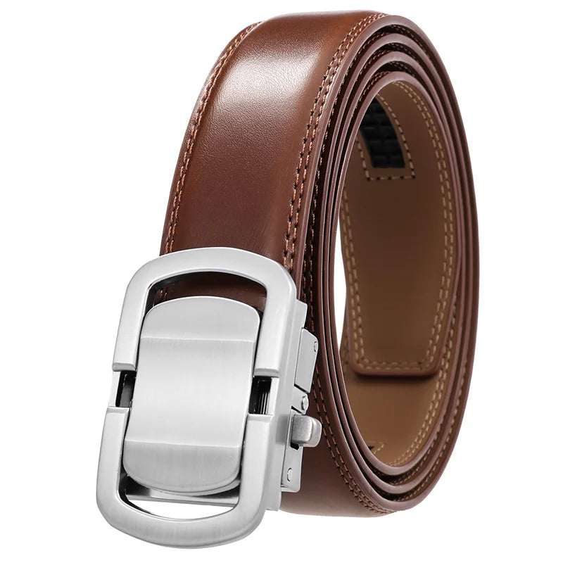Herren-Gürtel aus Leder, 3,5 cm Breite, Natur-Rindsleder, Automatik-Schnalle, geeignet für formelle Anlässe