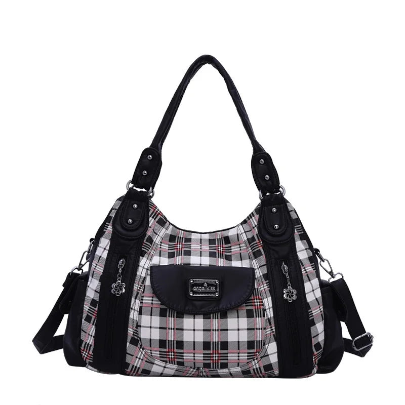 Damen-Handtasche Große Kapazität Kariertes Muster Schultertasche mit Reißverschluss Alltagstauglich