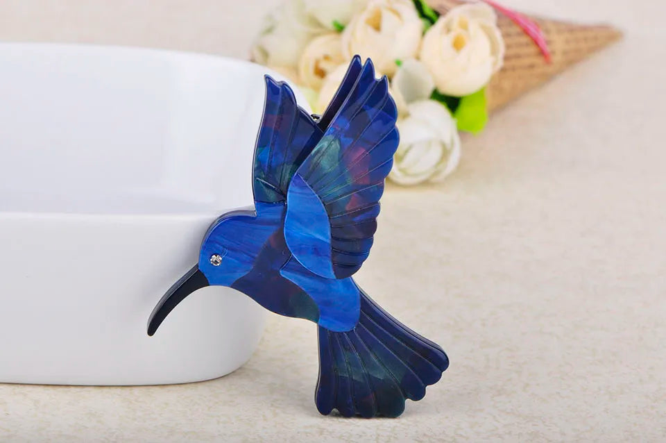 Brosche Schwalbe Acryl Blau Vogel Naturtextur Kreativ Damen