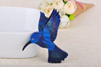 Brosche Schwalbe Acryl Blau Vogel Naturtextur Kreativ Damen