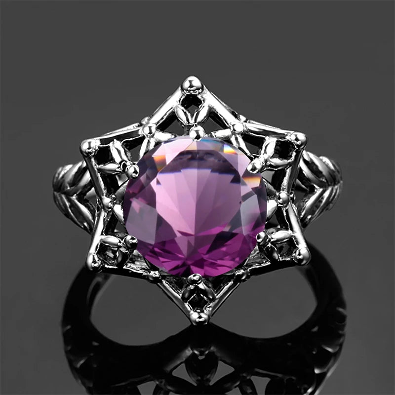 Damen-Ring Aus Sterlingsilber 925 Mit Amethyst Stein Und Davidstern Symbol Handgefertigter Schmuck Für Frauen