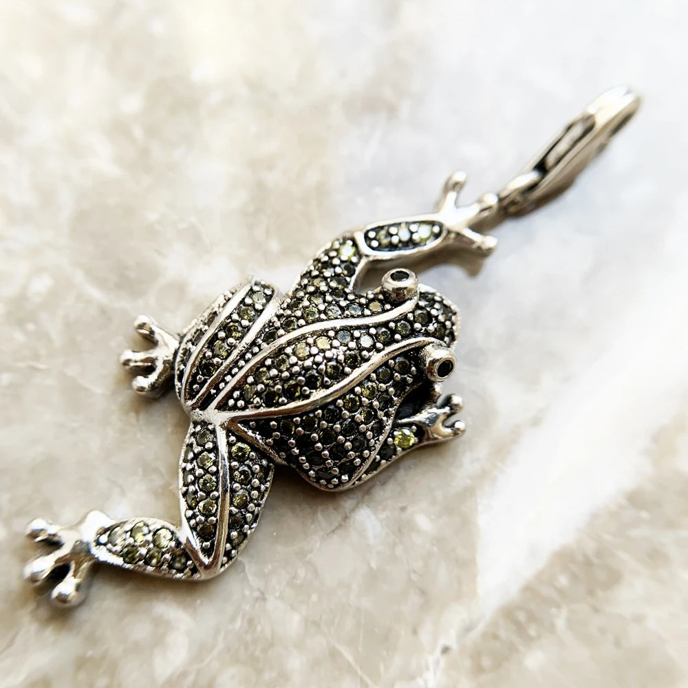 Damen-Charm-Anhänger grüner Frosch Eva Glamour aus Sterlingsilber