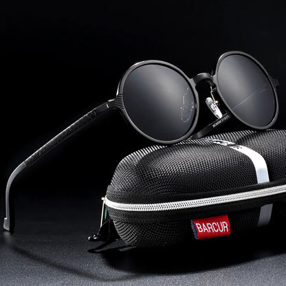 Sonnenbrille rund Al-Mg Vintage Steampunk polarisiert Marken-Design