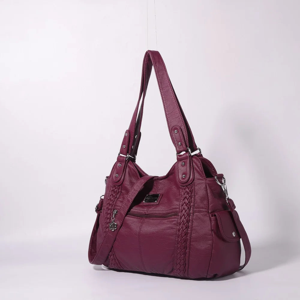 Damen-Schultertasche Aus PU-Leder Mit Reißverschluss Und Innenfächern Großes Stauraumvolumen