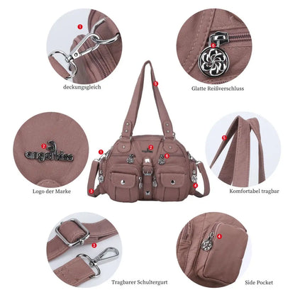 Damen-Schultertasche aus PU-Leder in kompakter Bauweise mit Angenehmer Haptik und Mehrfachfächern