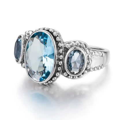 Damen-Ring aus Sterlingsilber 925 mit Aquamarin in Vintage-Ovalfassung mit Zackenfassung