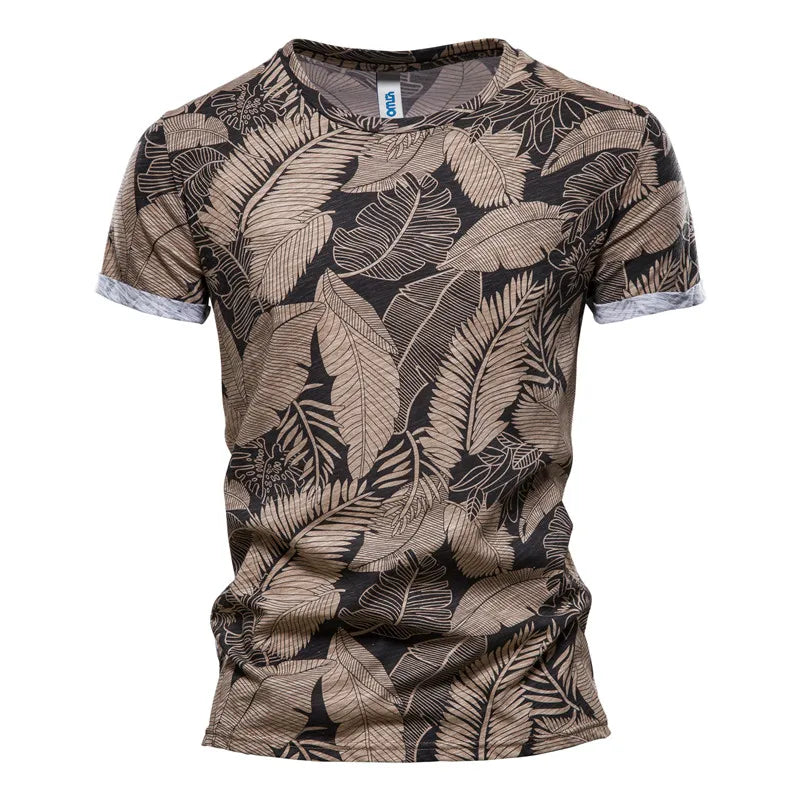 Herren T-Shirt im Hawaii-Stil aus 100 Prozent Baumwolle mit Oansatz Druck
