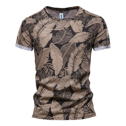 Herren T-Shirt im Hawaii-Stil aus 100 Prozent Baumwolle mit Oansatz Druck