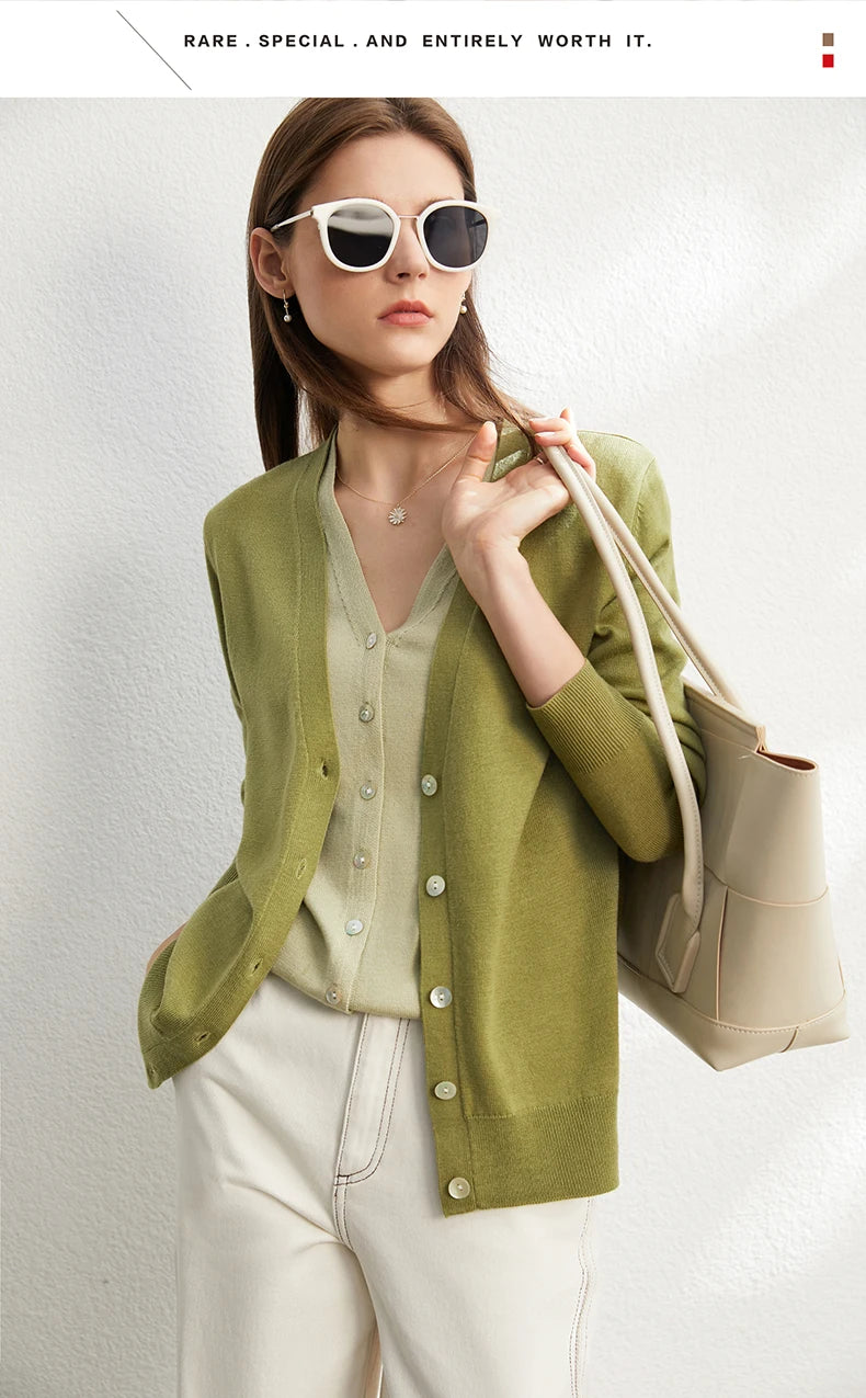 Damen-Strickjacke V-Ausschnitt dünn locker Patchwork Sommer