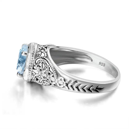 Damen-Ring aus Silber 925 mit Aquamarin Edelstein für Festliche Anlässe und Hochzeit