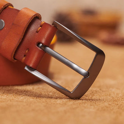 Herren Echtleder-Gürtel Retro 3,8 cm Stiftschnalle Metall Top-Qualität Rindsleder