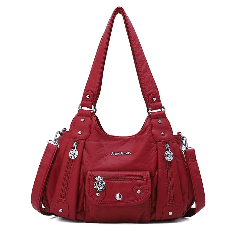 Damen-Schultertasche aus PU-Leder mit Reißverschluss und Mehrfachfächern Kompakter Alltagsbegleiter