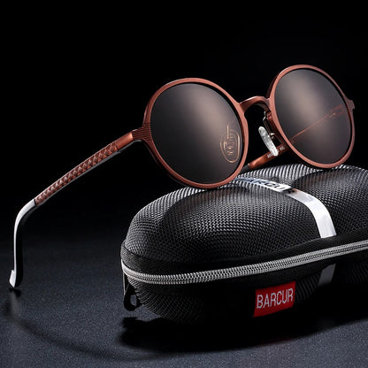 Sonnenbrille rund Al-Mg Vintage Steampunk polarisiert Marken-Design
