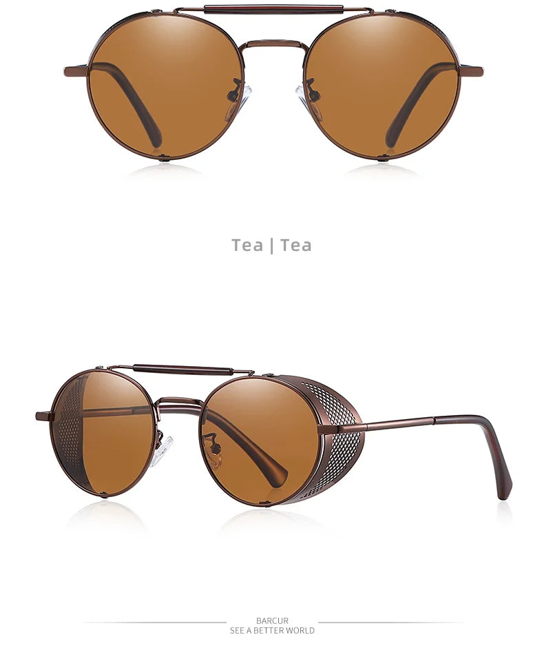 Sonnenbrille Steampunk rund polarisiert UV400 Vintage Herren Damen