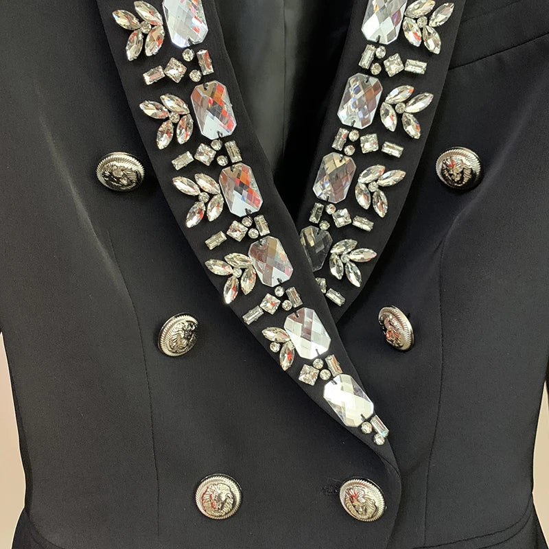 Damen-Blazer doppelreihig Schalkragen Strass Perlen Slim elegant