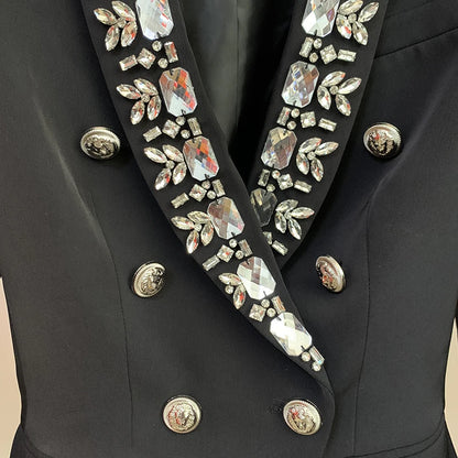Damen-Blazer doppelreihig Schalkragen Strass Perlen Slim elegant