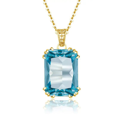 Damen-Halskette Aquamarin-Anhänger aus 925er Silber mit 18K-Goldbeschichtung Vintage-Stil