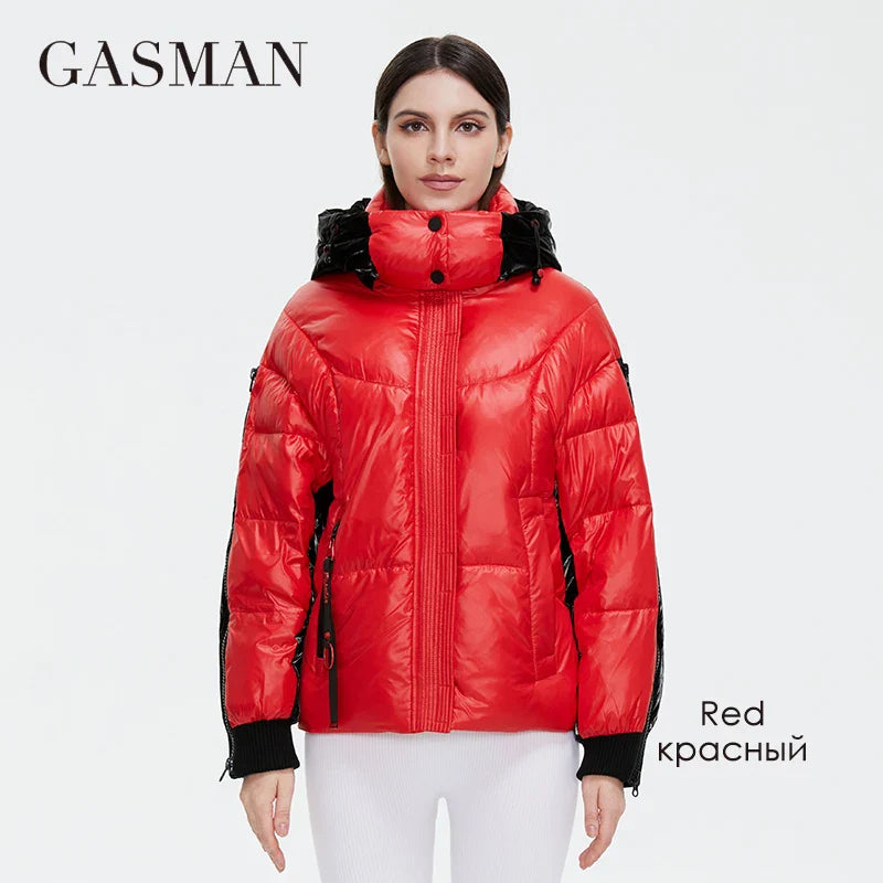 Dicke blaue Damen-Winterjacke mit Kapuze – modischer Daunenmantel für Frühling und Herbst, warm und biologisch.