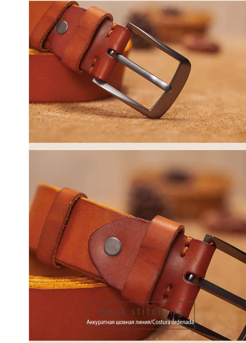 Herren Echtleder-Gürtel Retro 3,8 cm Stiftschnalle Metall Top-Qualität Rindsleder