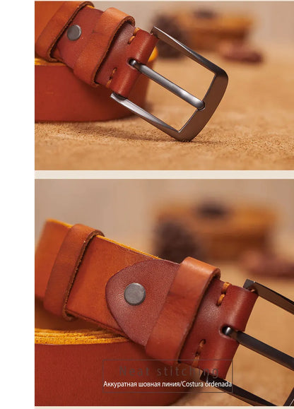 Herren Echtleder-Gürtel Retro 3,8 cm Stiftschnalle Metall Top-Qualität Rindsleder