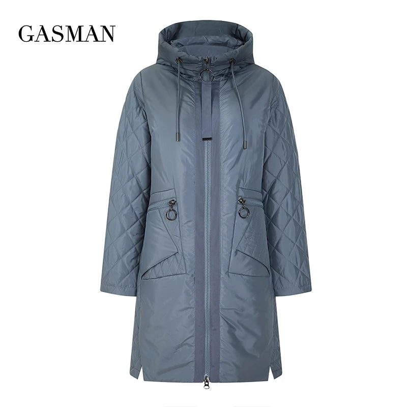 Lange Damen-Winterjacke mit Stehkragen und Kapuze – warmes, lässiges Daunenparka mit Reißverschluss.