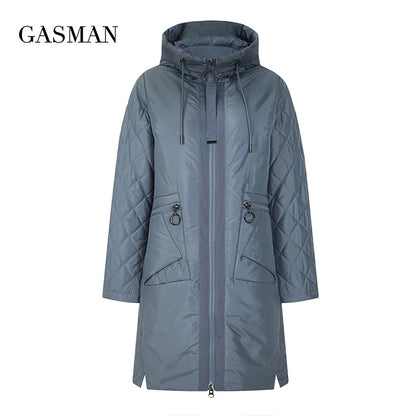 Lange Damen-Winterjacke mit Stehkragen und Kapuze – warmes, lässiges Daunenparka mit Reißverschluss.