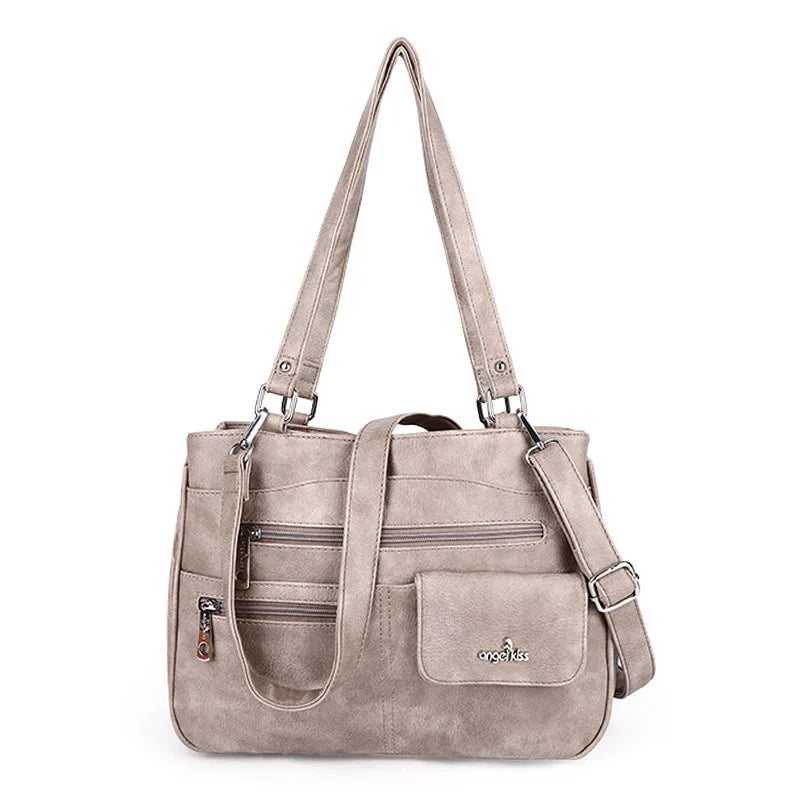 Damen-Handtasche Vintage Schultertasche mit Mehrfachfächern und große Kapazität für iPad und Smartphone