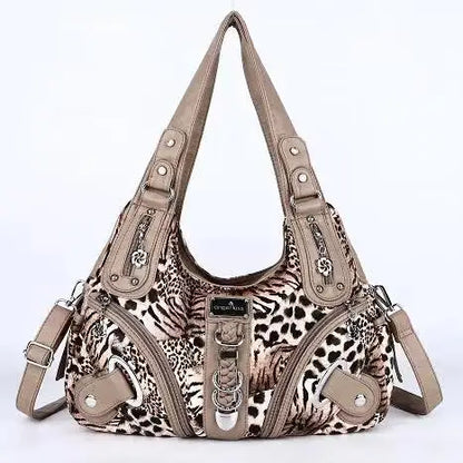 Damen-Schultertasche Leopardenmuster Vintage Stil Mit Top-Handle Griff Und Innenfach Für Smartphone