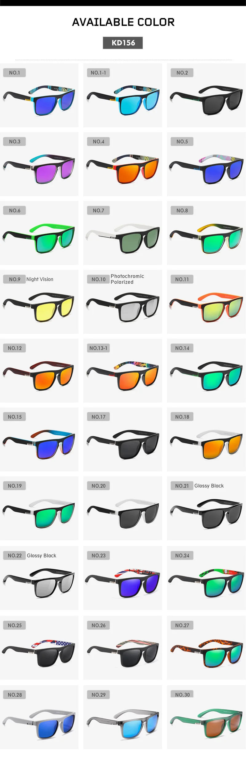 Sonnenbrille quadratisch polarisiert transparent 30 Farben Spiegel Herren
