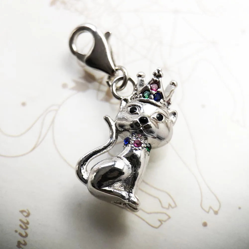 Damen-Charm-Anhänger Magic Cat mit Krone aus Sterlingsilber
