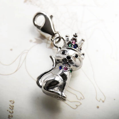 Damen-Charm-Anhänger Magic Cat mit Krone aus Sterlingsilber
