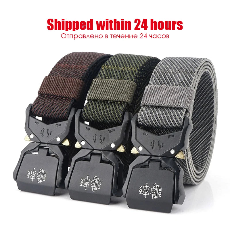 Herren-Gürtel mit 3,8 cm Breite aus Elastischem Material mit Schnellverschluss aus Aluminium für Militärlook