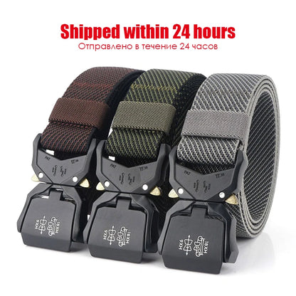 Herren-Gürtel mit 3,8 cm Breite aus Elastischem Material mit Schnellverschluss aus Aluminium für Militärlook