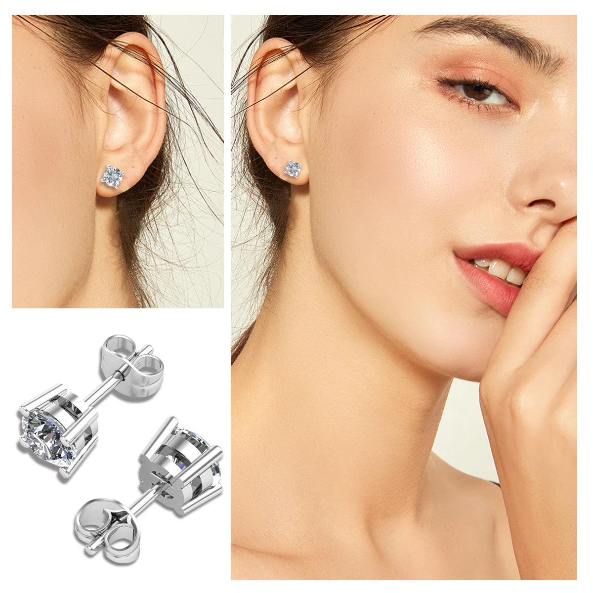 Damen-Ohrstecker Moissanit Mit Zertifikat GRA-Zertifiziert Aus 925er Silber In Weißgold-Optik Für Hochzeit Und Alltag