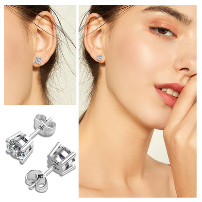 Damen-Ohrstecker Moissanit Mit Zertifikat GRA-Zertifiziert Aus 925er Silber In Weißgold-Optik Für Hochzeit Und Alltag
