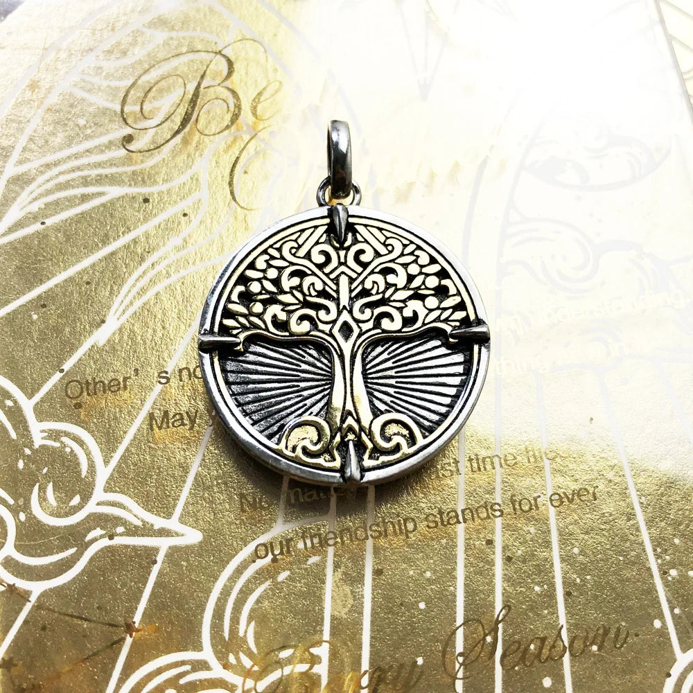 Damen-Charm-Anhaenger Baum golden Vintage aus Sterlingsilber