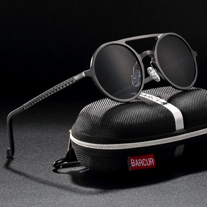 Sonnenbrille rund Al-Mg Vintage Steampunk polarisiert Marken-Design